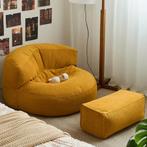 NOUVEAU! Fauteuil pouf jaune avec repose-pieds dans un salon, Maison & Meubles, Enlèvement ou Envoi, Neuf