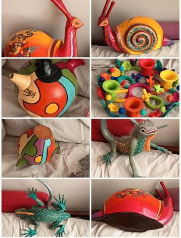 🥳 BEL ENSEMBLE RARE 4 SCULPTURES COLORÉES beschikbaar voor biedingen