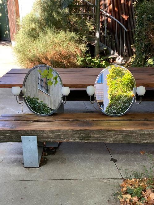 Set 2x art deco stijl spiegels met verlichting vintage, Huis en Inrichting, Woonaccessoires | Spiegels, Gebruikt, 50 tot 75 cm