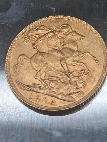 Engelse munt  gouden sovereign uit 1908 bieden tot 27 okt. beschikbaar voor biedingen