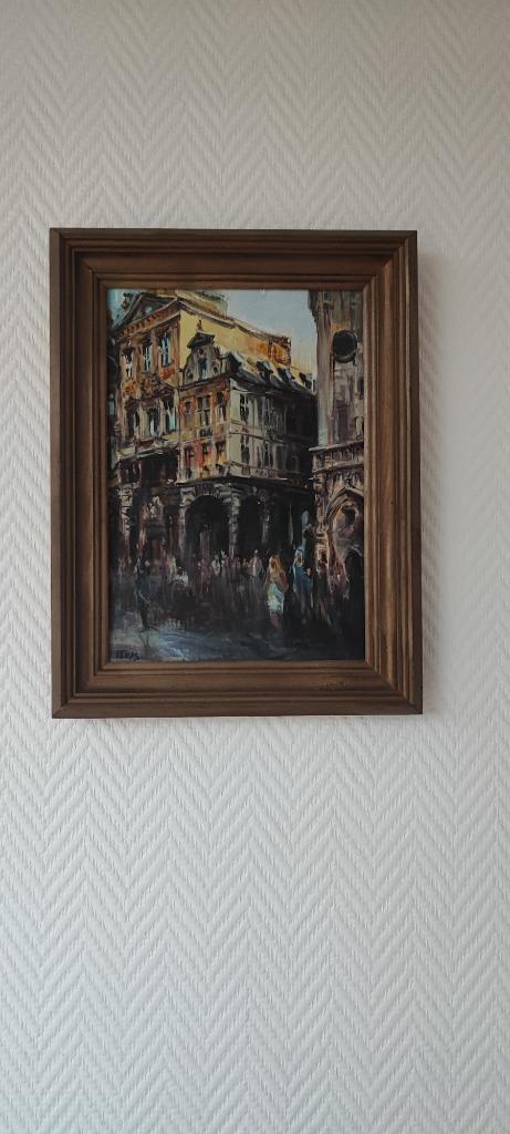 Klein schilderijtje stadszicht 21x30cm, Antiek en Kunst, Kunst | Schilderijen | Klassiek, Ophalen of Verzenden