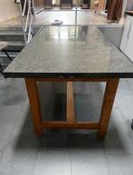 Teaken tafel ler granieten tafelblad, Huis en Inrichting, Tafels | Eettafels, Ophalen, Past in elk interieur of buiten op een terras