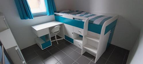 Superbe lit mezzanine blanc turquoise avec bureau amovible, Kinderen en Baby's, Kinderkamer | Stapelbedden en Hoogslapers, Zo goed als nieuw