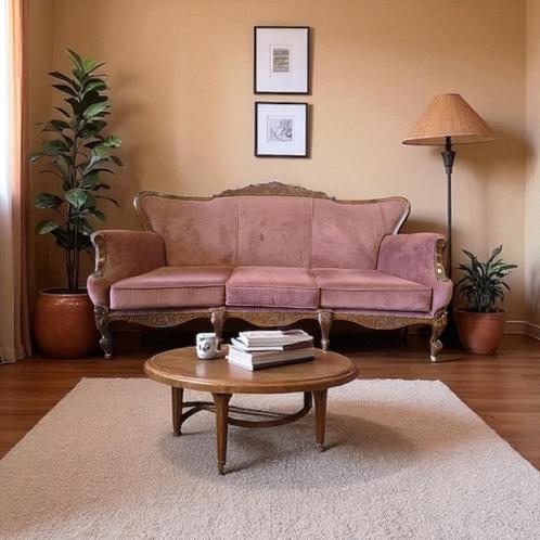 Vintage poederroze barok zetel / canapé / driezit, Antiek en Kunst, Antiek | Meubels | Stoelen en Sofa's, Ophalen of Verzenden