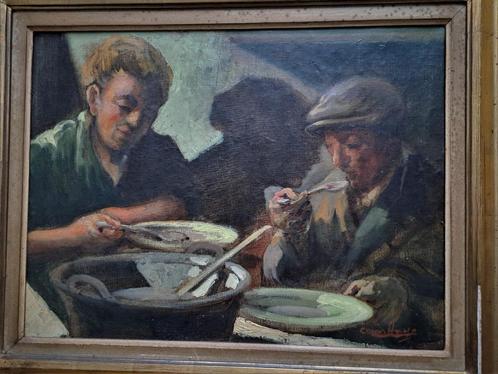 Oscar Hoge 1884-1965 « À table » huile sur toile signée !, Antiquités & Art, Art | Peinture | Classique, Enlèvement