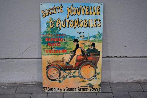 Metalen bord „Société Nouvelle d'Automobiles”, Verzamelen, Merken en Reclamevoorwerpen, Gebruikt, Reclamebord, Ophalen