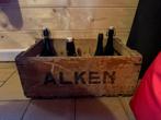 Oude houten bierbak Cristal Alken incl flessen 1957, Verzamelen, Biermerken, Gebruikt, Ophalen