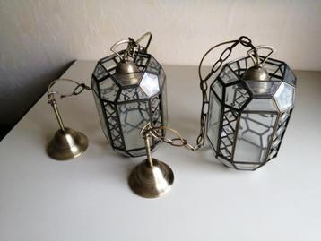2 hanglampen glas in lood, Enlèvement, Utilisé, Verre