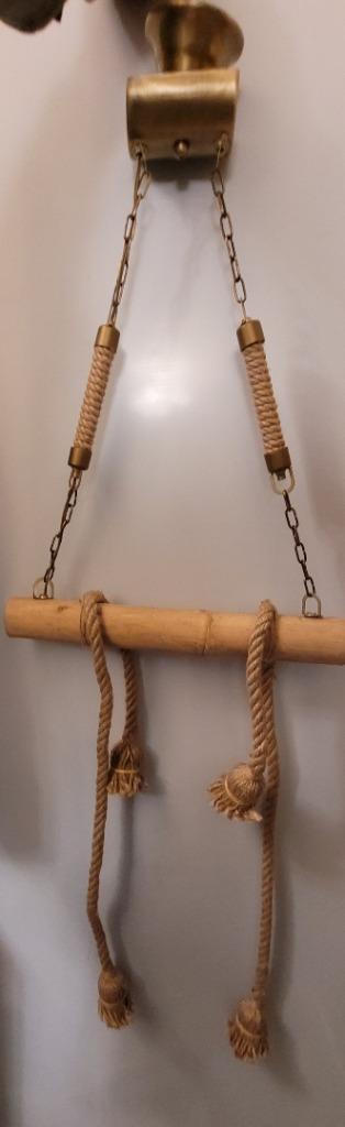 Industriële retro hanglamp met 4 lampen: hennep, bamboe, Huis en Inrichting, Lampen | Hanglampen, Zo goed als nieuw, Hout, Ophalen of Verzenden