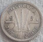 AUSTRALIA: THREEPENCE 1951 (m) KM 44 SILVER, Postzegels en Munten, Munten | Oceanië, Verzenden, Losse munt, Zilver