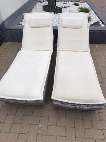 2 chaises longues en osier avec coussin, Enlèvement, Utilisé, Osier, Réglable