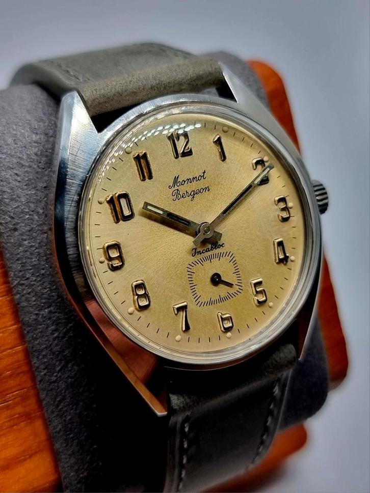 Montre homme Monnot Bergeon vintage – mécanique révisée & pl, Handtassen en Accessoires, Horloges | Antiek, Staal, Ophalen of Verzenden