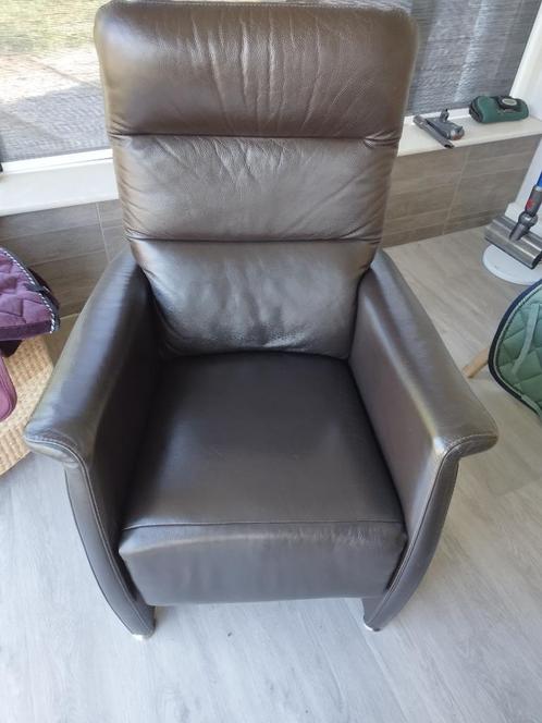 Lederen relax zetel - manueel, Huis en Inrichting, Fauteuils, Gebruikt, Leer, Ophalen