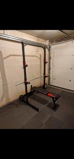 Squat rack + halterschijven (96kg) + ..., Ophalen, Zo goed als nieuw, Halterschijven