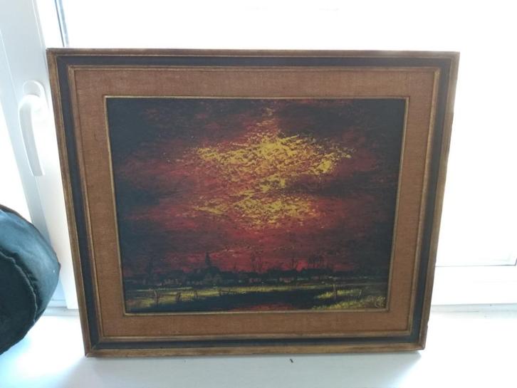 Tableau "Zonsondergang boven het dorp" de Luc De Ro, Antiek en Kunst, Kunst | Schilderijen | Klassiek, Ophalen