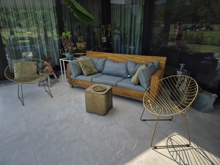 4 Prachtige metalen gouden designstoelen terras, Tuin en Terras, Tuinstoelen, Nieuw, Metaal, Ophalen