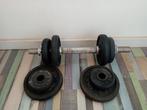 Halter en curl bar + gewichten, Sport en Fitness, Fitnessmaterialen, Gebruikt, Ophalen of Verzenden