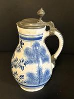 Blauw-witte kruik met tinnen deksel, 18e eeuw, Antiek en Kunst, Antiek | Tin, Verzenden