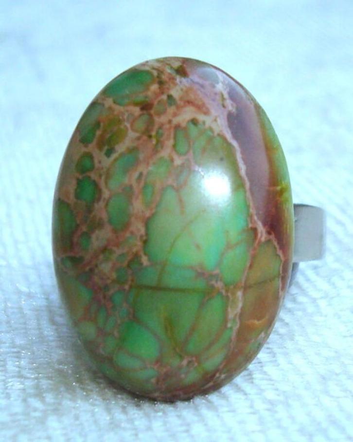 Verstelbare RVS ring met imperial jasper RVSRing113, Handtassen en Accessoires, Ringen, Nieuw, Zilver, IJzer of Staal, Met edelsteen