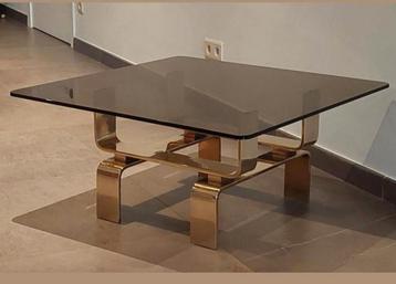 Vintage Design salontafel ,koper   -  met fume glasblad beschikbaar voor biedingen