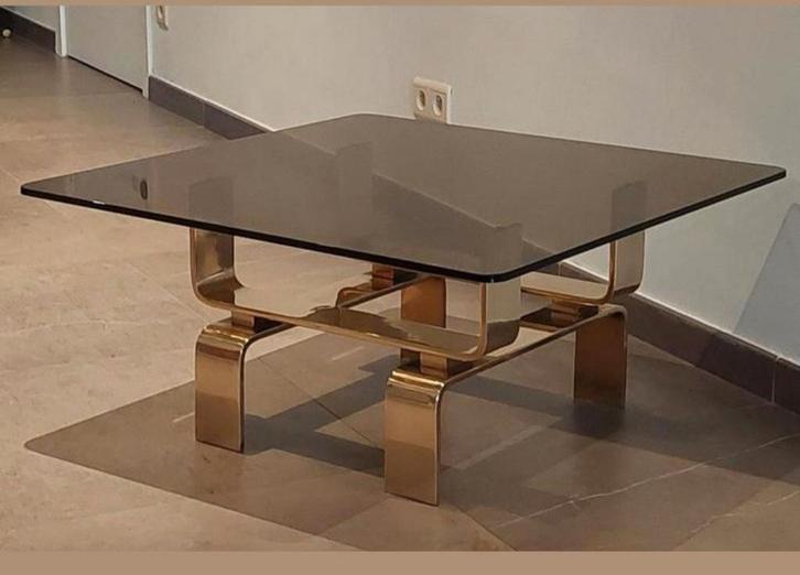 Vintage Design salontafel ,koper   -  met fume glasblad, Huis en Inrichting, Tafels | Salontafels, Zo goed als nieuw, Ophalen