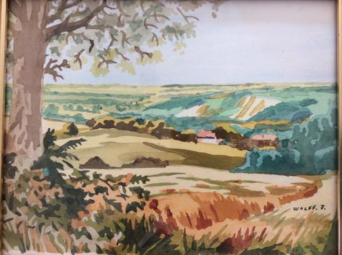 José Wolff (Luik 1885-1964)  Landschap aquarel, Antiek en Kunst, Kunst | Schilderijen | Klassiek, Ophalen of Verzenden