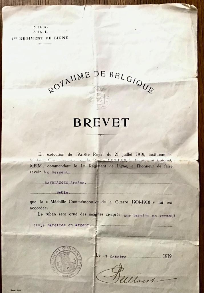 Brevet 1 Rgt.de Ligne, Verzamelen, Militaria | Algemeen, Landmacht, Ophalen of Verzenden