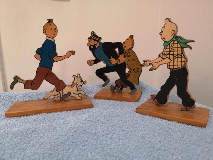 3 kuifjes beeldjes&figurines uit houd&en hand geschilderd, Collections, Personnages de BD, Comme neuf, Statue ou Figurine, Tintin