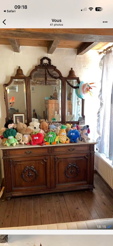 Ancien meuble avec miroir et tablette en marbre, Antiek en Kunst, Antiek | Meubels | Kasten, Ophalen