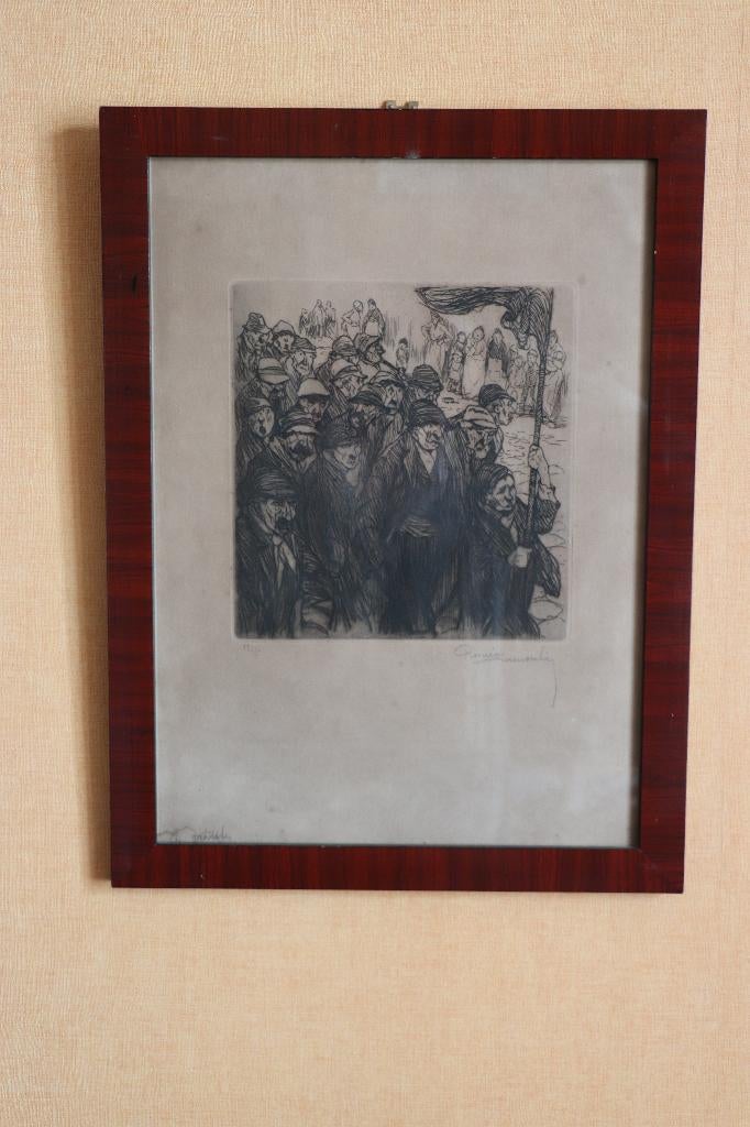 Romeo Dumoulin , Les grévistes . eau forte, Antiquités & Art, Enlèvement