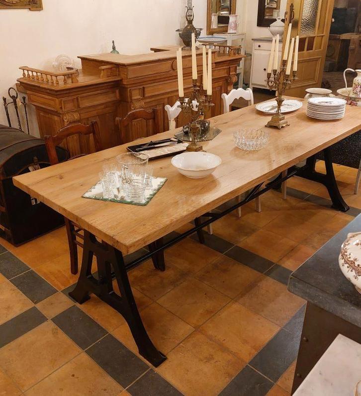 unieke industriele eettafel  lengte 245 cm, Antiek en Kunst, Curiosa en Brocante, Ophalen
