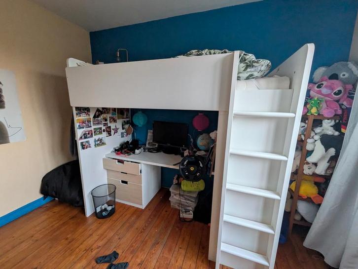 Witte hoogslaper met ruim bureau en lades, Kinderen en Baby's, Kinderkamer | Stapelbedden en Hoogslapers, Hoogslaper, Ophalen