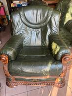 Leren zetel set: 1-zit, 2-zit en 3-zit met schuiven, Ophalen, Gebruikt, Leer