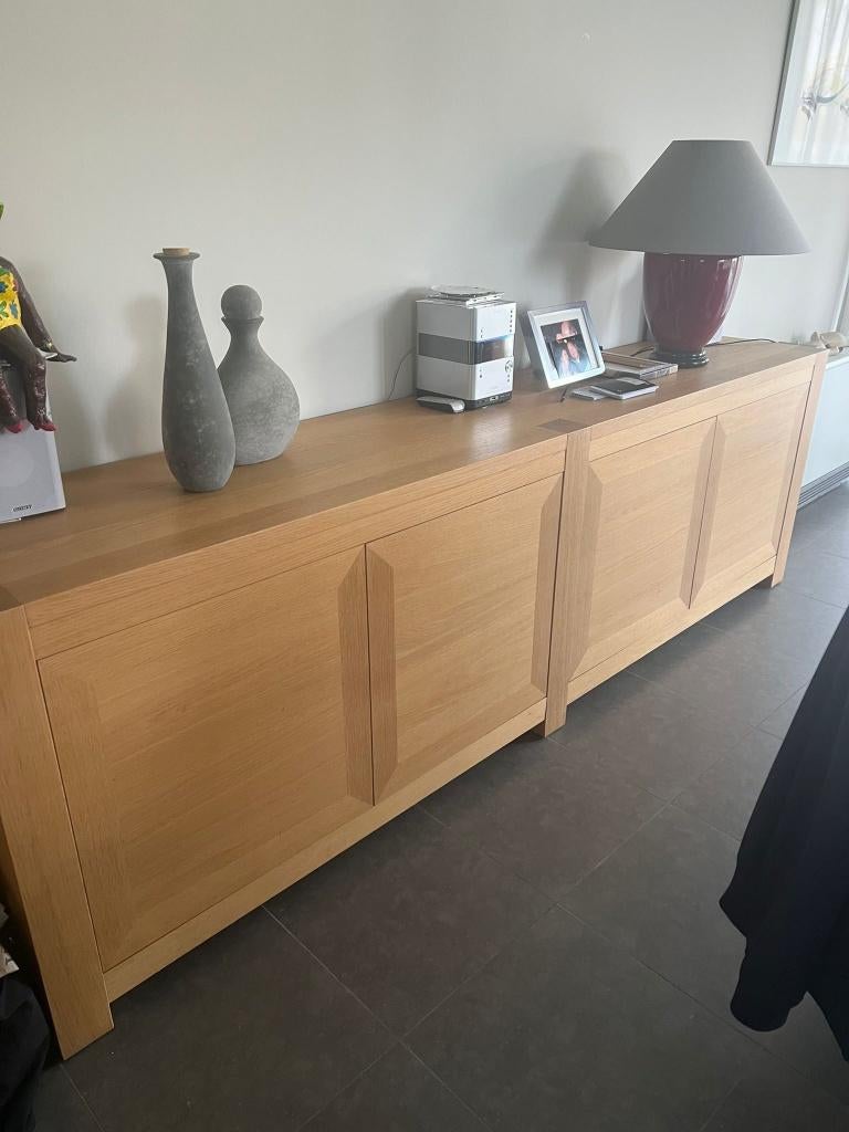Handgemaakte blank eikenhouten dressoirkast, Ophalen, Gebruikt, Eikenhout, 200 cm of meer