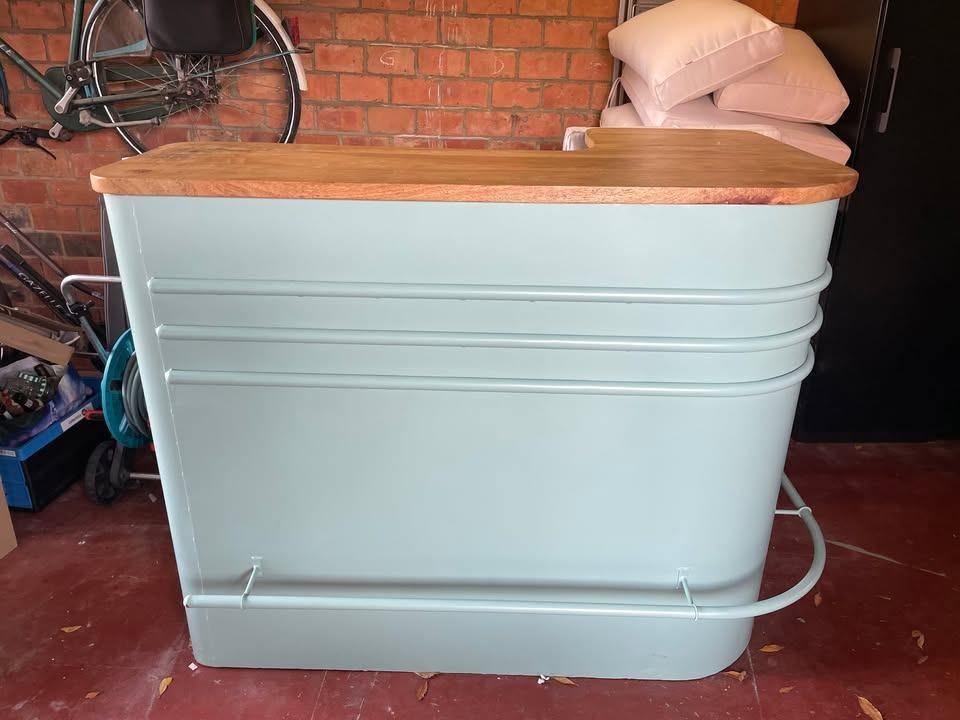 Bar van metaal en mangohout met barkrukken, Huis en Inrichting, Kasten | Overige, Ophalen, Gebruikt