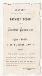 Souvenir Première Communion Raymond DELORI Floriffoux 1909, Envoi, Image pieuse