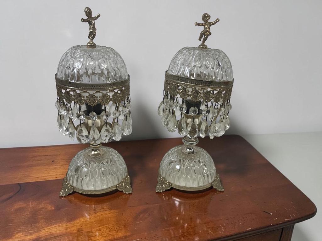 set van 2 vintage kristallen tafellampen / mini lampjes, Antiek en Kunst, Ophalen
