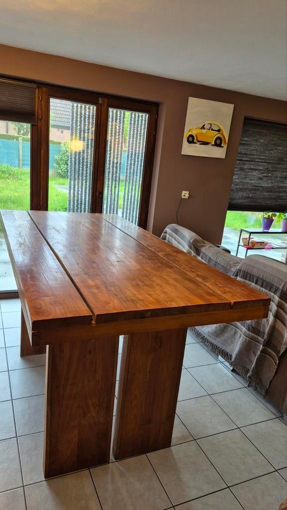 Hoge tafel van echt teakhout 100 x 200 x 110, Ophalen, Gebruikt, Teakhout, 50 tot 100 cm