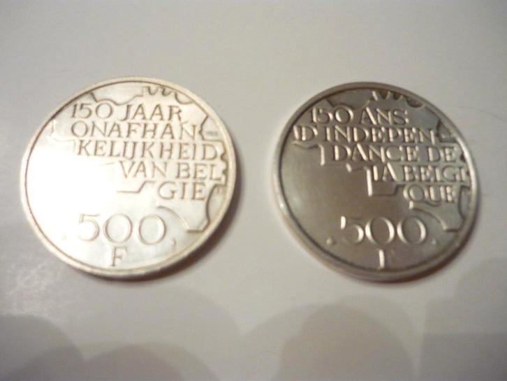 2 muntstukken van 500frank,150 jaar onafhankelijkheid België, Timbres & Monnaies, Monnaies | Belgique, Enlèvement
