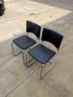 Vintage stoelen met sledeframe, zwart kunstleer, set van 2, Huis en Inrichting, Ophalen, Zo goed als nieuw, Zwart