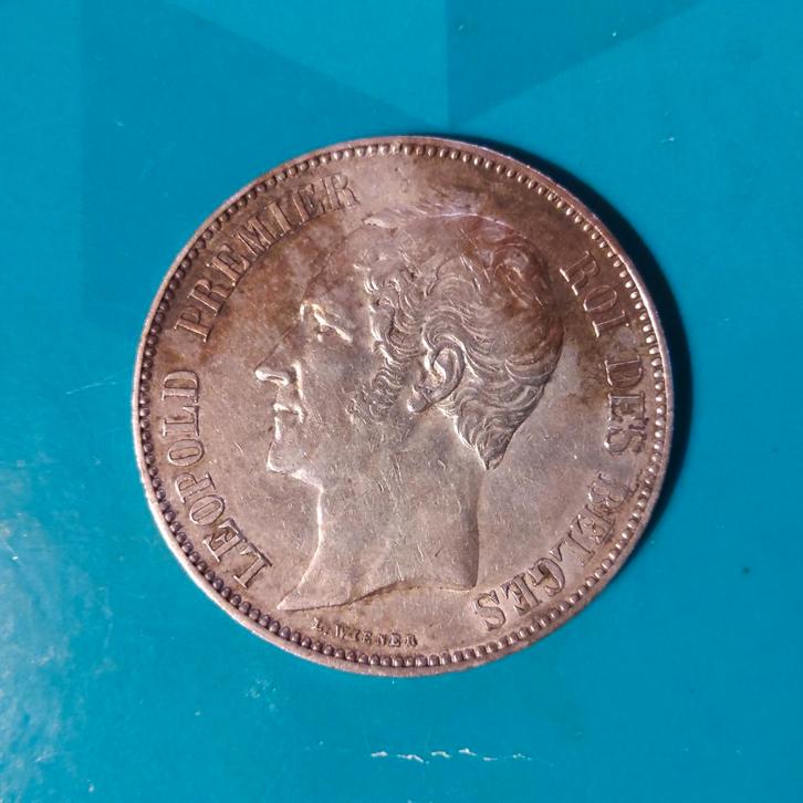 België 5 frank zilver Leopold I blootshoofds 1852, Timbres & Monnaies, Monnaies | Belgique, Monnaie en vrac, Argent, Argent, Enlèvement ou Envoi