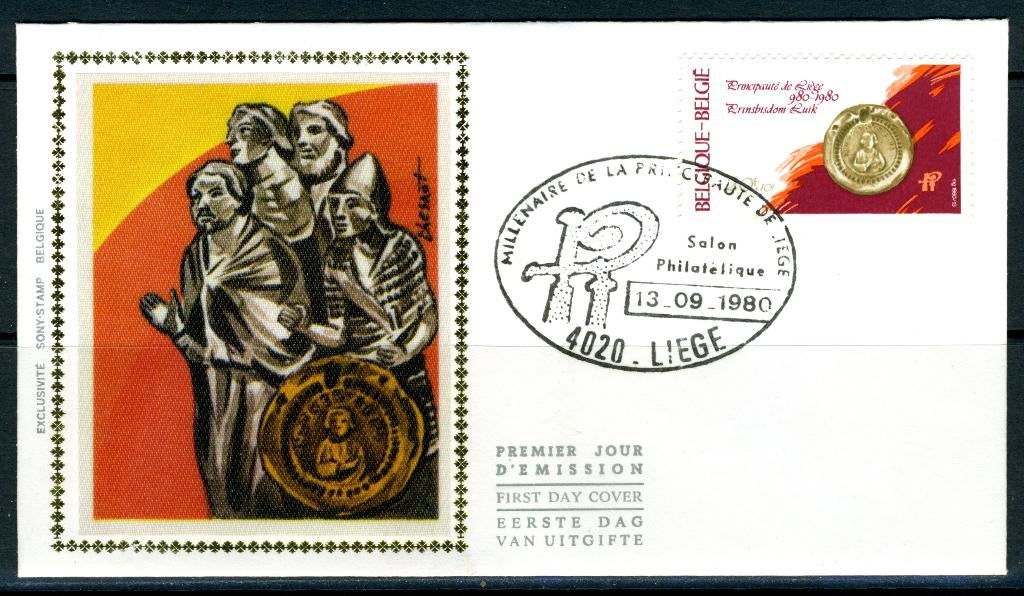 (B) 1990 FDC z/s 1980 - 1000 ans de la Principauté de Liège., Enlèvement ou Envoi, Affranchi, Oblitération 1er jour