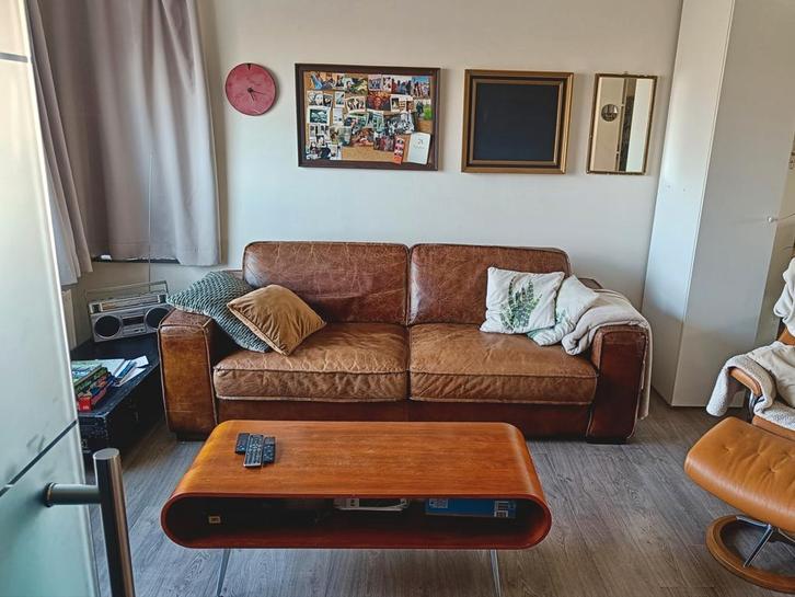 Cognac leren zetel, Huis en Inrichting, Zetels | Complete zithoeken, Leer, Ophalen