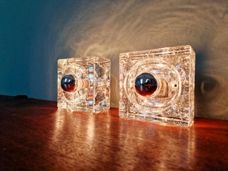 Paire d'appliques murales ice cube, verre bullé, 1970, Antiquités & Art, Antiquités | Éclairage, Enlèvement ou Envoi