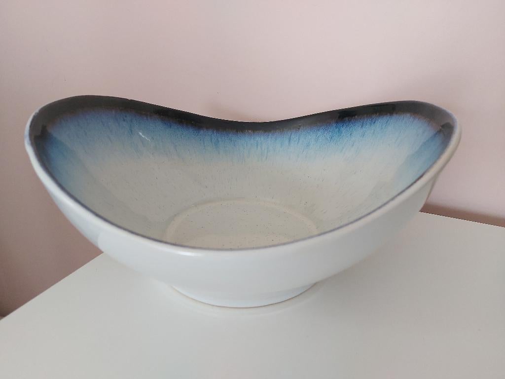 Plat céramique bords bleus, Comme neuf, Panier, Ovale, Enlèvement