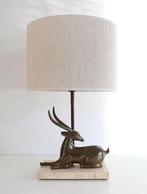 Vintage Tafellamp Antelope Brass Travertijn - Messing Lamp, Ophalen of Verzenden, Overige materialen