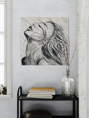 Modern expressief zwart wit schilderij beschikbaar voor biedingen