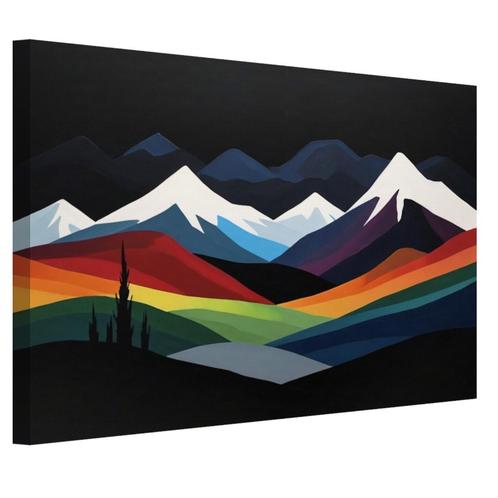Paysage de montagne dans la toile sombre 60x40cm - 18mm., Antiquités & Art, Art | Peinture | Moderne, Envoi