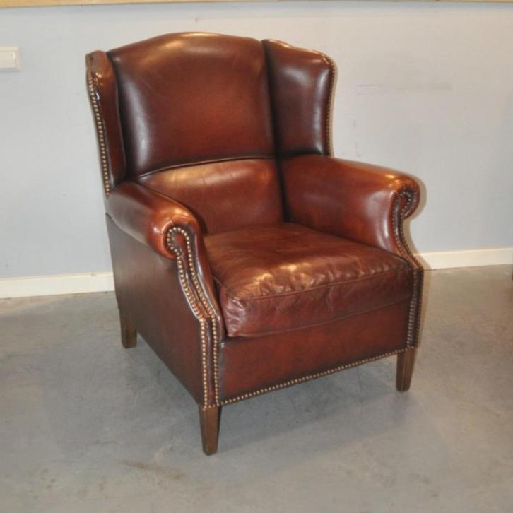 Schapenleren oorfauteuil i.z.g.s., Antiek en Kunst, Antiek | Meubels | Stoelen en Sofa's, Ophalen of Verzenden