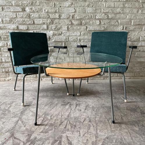 Wim Rietveld fauteuils met salontafel vintage design, Huis en Inrichting, Fauteuils, Zo goed als nieuw, Metaal, Stof, 50 tot 75 cm